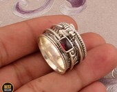 925 Sterling Silver Natural Red Garnet Spinner Ring, Handmade Honey Bee Meditation Ring Boho Worry Ring Valentines Day Gift, Etsy Cyber 2021