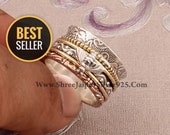 925 Sterling Silver Brass Honey Bee Spinner Ring, Handmade Three Tone Designer Carved Band Spinner Ring, Valentine 39 s Day Gift Idea Jewelry