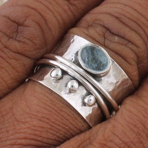 Solid 925 Aquamarine Natural Gemstone 925 Sterling Silver Ring,Silver Band Ring 925-Sterling Silver Ring,Spinner Ring Thumb Ring,Etsy cyber image 1