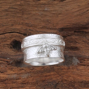 Anillo giratorio de abeja de plata esterlina: joyería artesanal para inquietarse