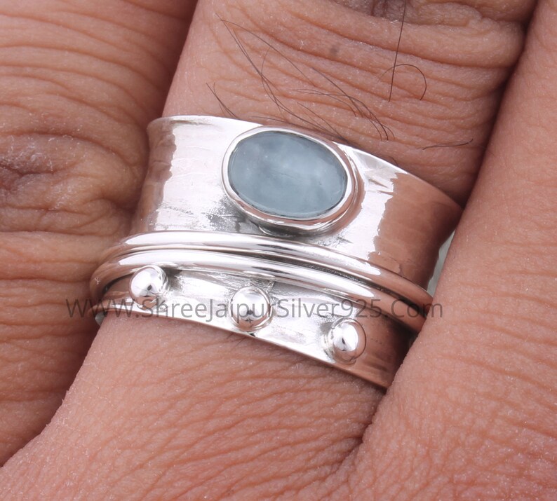 Solid 925 Aquamarine Natural Gemstone 925 Sterling Silver Ring,Silver Band Ring 925-Sterling Silver Ring,Spinner Ring Thumb Ring,Etsy cyber Bild 7