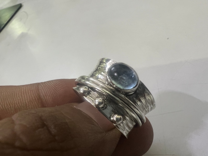 Solid 925 Aquamarine Natural Gemstone 925 Sterling Silver Ring,Silver Band Ring 925-Sterling Silver Ring,Spinner Ring Thumb Ring,Etsy cyber image 5