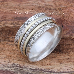 Sterling Silver Spinner Ring: Two-Tone Oxidized Band, Handmade