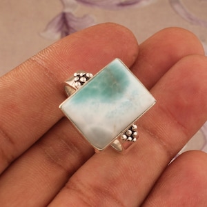 Natural Larimar Solid 925 Sterling Silver Ring, Handmade Gemstone Ring, Christmas Gift, Larimar Ring, Larimar Jewelry