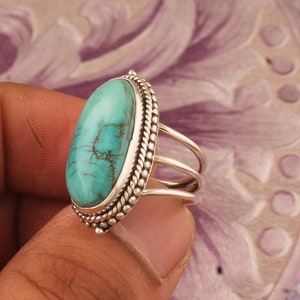 Tibetan Turquoise Ring: Handmade 925 Sterling Silver Three Layer Ring