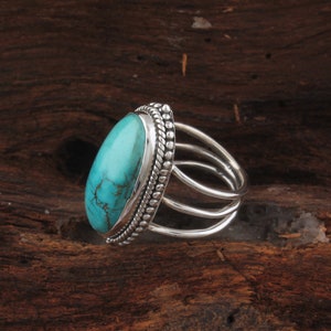 Tibetan Turquoise Ring: Handmade 925 Sterling Silver Three Layer Ring ...