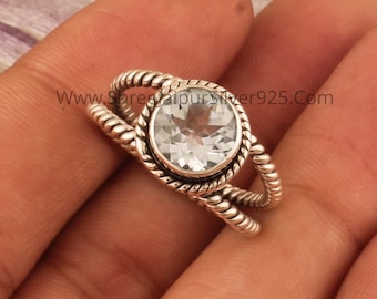 Anillo de topacio azul natural: anillo de promesa de plata de ley con piedras preciosas