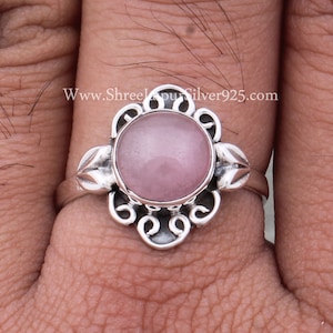 Pink Jade Ring: Sterling Silver Boho Engagement Ring