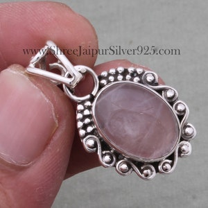 Rose Quartz 925 Sterling Silver Pendant Necklace