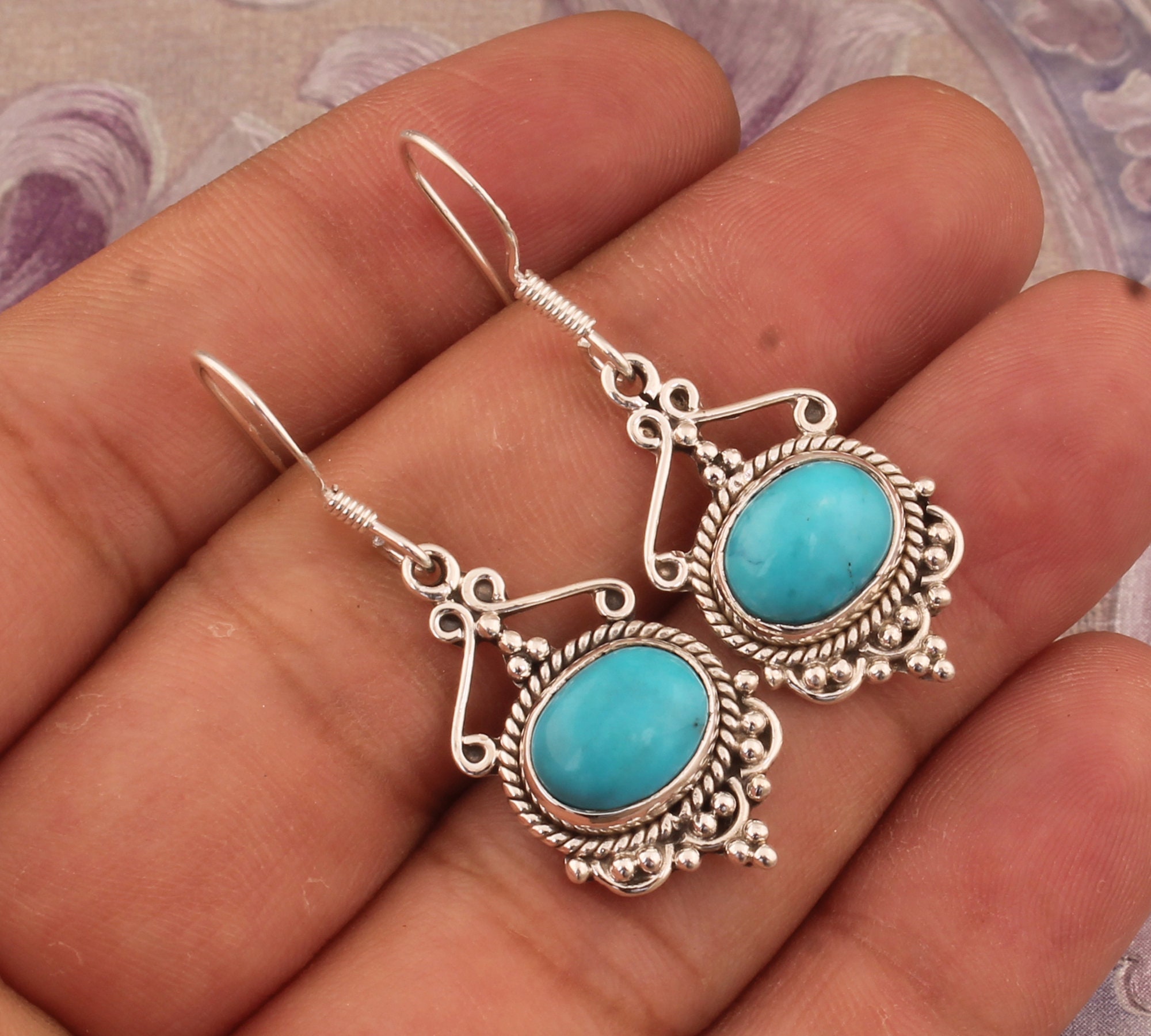 Sleeping Beauty Turquoise Silver Earrings: Oval Gemstone, Handmade
