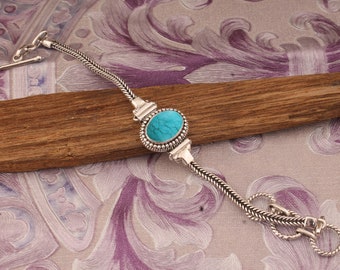Handmade Tibetan Turquoise 925 Sterling Silver Bracelet