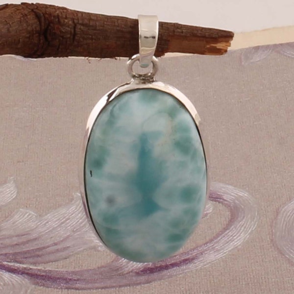 Top Quality Larimar Gemstone Pendant Oval Cabochon Stone Pendant,Big Size Pendant,Opaque Stone Pendant 925-Sterling Silver PendantCyber2021