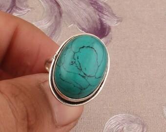 Natural Turquoise Silver Ring, 925 Sterling Silver Ring, Oval Shape Gemstone Ring, Handcrafted Gemstone Ring, Engagement Ring, Gift Idea