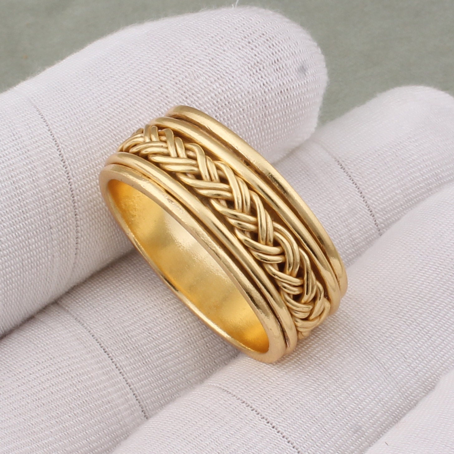 80's〜　vintage ring リング　　17〜18号 Handmade Brass Spinner Ring: 18K Gold Plated Band - Etsy