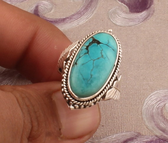 Bague En Argent 925 Avec Turquoise Tibétaine - Taille US 10 (Taille 62) - Neuf Sans Boîte