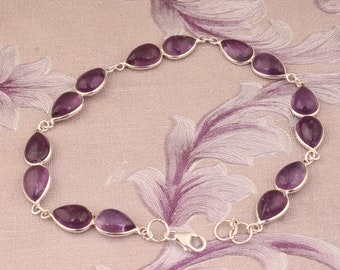 Handgemachtes Amethyst Edelstein 925 Sterling Silber Armband