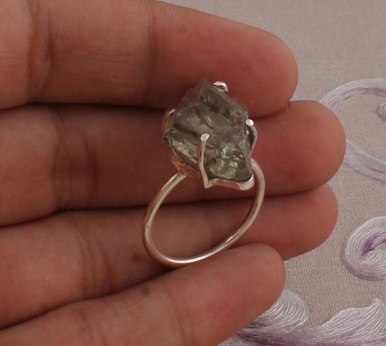 Raw Ring Amazing Green Amethyst Raw Gemstone Ring Ring 925-Sterling Solid Silver Ring,Antique Silver Ring,Index Finger Ring One-Of-Kind