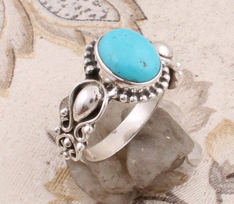 Solar Turquoise Top Quality Gemstone Ring Oval Cabochon Stone Boho Ring 925-Antique Silver Ring, Ring Finger Ring Etsy Cyber-2023Birthstone image 1