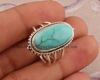 925 Solid Silver Tibetan Turquoise Oval Shape , Etsy Ring