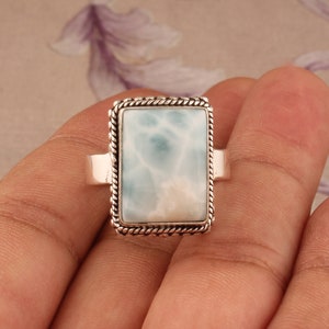 Natural Larimar Solid 925 Sterling Silver Ring, Bestseller Ring, Handmade Gemstone Ring, Christmas Gift, Larimar Ring, Larimar Jewelry