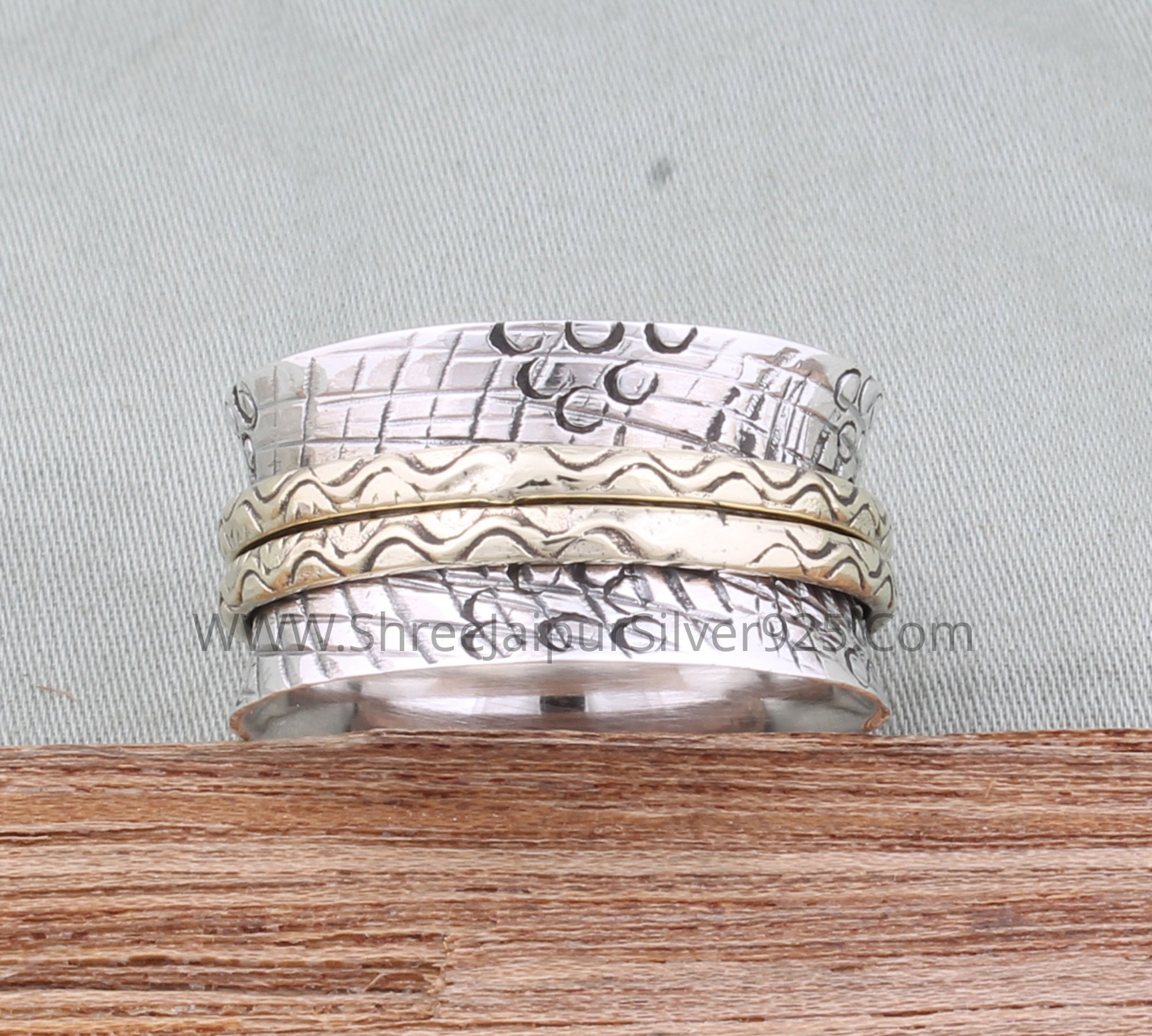 Anello girevole a fascia larga in argento sterling fatto a mano: anello Anello girevole a fascia larga in argento sterling fatto a mano: anello