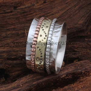 Handmade Sterling Silver Spinner Ring: Three Tone Fidget Ring