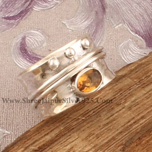 Citrine Solid 925 Sterling Silver Spinner Ring For Women, Handmade Oval Wedding Ring Boho Worry  Ring Gift For Her