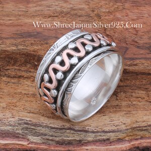 Sterling Silver Spinner Ring: Two Tone Fidget Ring