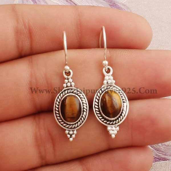 Boho Earring With Natural Tiger-Eye Gemstone Earring Top Rare Stone Handcrafted Earring 925-Sterling Solid Silver Earring Gift For You !