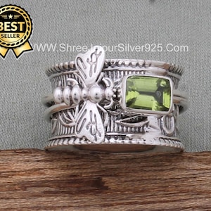 Honigbiene Peridot Spinner Ring, 925 Sterling Silber Meditation Ring