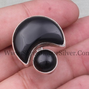 Crescent Moon Black Onyx Solid 925 Sterling Silver Adjustable Ring For Women, Handmade Black Moon Ring For Wedding Anniversary Gifts Idea