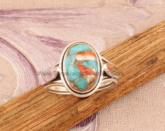 Oyster Copper Turquoise Sterling Silver Ring, Handmade Anniversary Gift
