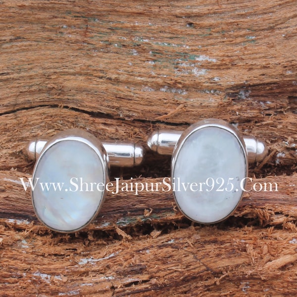 Natural Rainbow Moonstone  Silver Cufflink, 925 Sterling Silver Oval Gemstone Cufflink, Designer Silver Cufflink, Handcrafted Cufflink, Gift