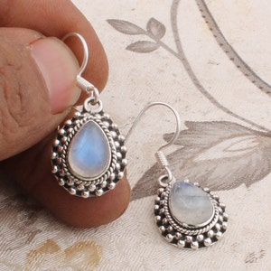 Rainbow Moonstone Sterling Silver Earrings: Handmade Boho Gemstone Jewelry