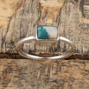 Oyster Copper Turquoise Solid 925 Sterling Silver Ring For Women Handmade Rectangle Bar Stone Band Ring For Wedding Anniversary Gift For Her