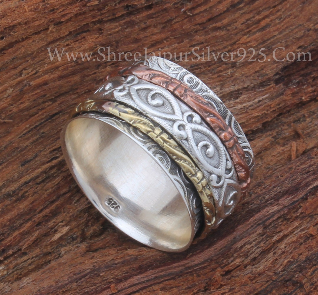 Handmade Sterling Silver Spinner Ring: Three-tone Fidget Band - Etsy