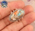 Oyster Copper Turquoise Solid 925 Sterling Silver Ring For Women, Handmade Three Band Oyster Oval Ring For Wedding Anniversary Gift For Her