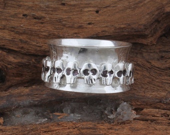 Sterlingzilveren Skulls Spinner Ring: Gothic Biker Worry Ring