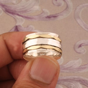 Handcrafted Sterling Silver Spinner Ring: Two-Tone Band