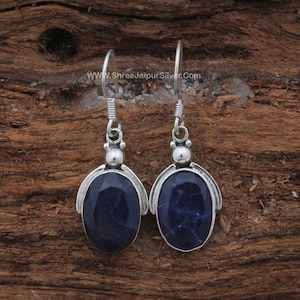 Blue Sapphire Sterling Silver Earrings: Oval Cut September Birthstone