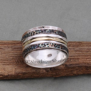 Three Tone Ring 925-Sterling Silver Ring,Spinner Ring,Antique Silver Ring,Brass With Copper With Silver Spinner Ring Thumb RingCyber2021 image 4