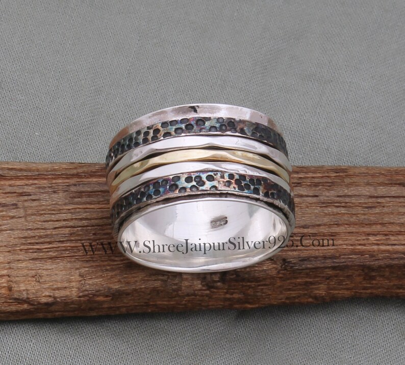 Three Tone Ring 925-Sterling Silver Ring,Spinner Ring,Antique Silver Ring,Brass With Copper With Silver Spinner Ring Thumb RingCyber2021 image 4