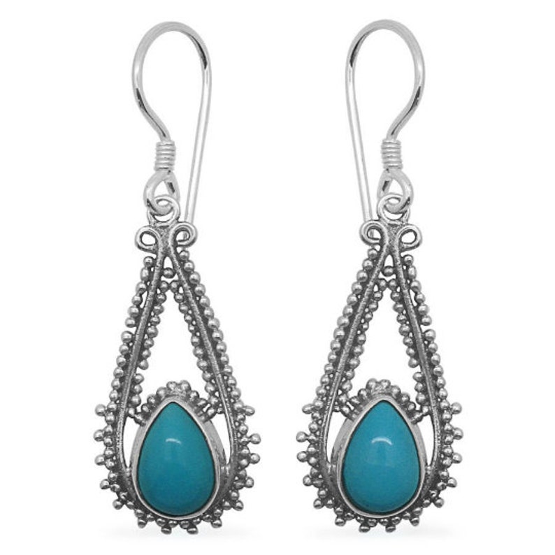 Solid 925-Sterling Solid Silver Earring With Turquoise Gemstone Handcrafted Earring Antique Silver Earring Etsy Cyber-2021 Gift For You