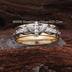 Silver Honey Bee 925 Solid Sterling Silver Spinner Ring For Women, Handmade Boho Spinning Wide Band Ring,  Fidget Ring