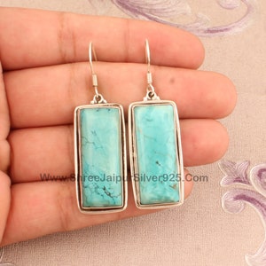 Orecchini in argento sterling con turchese tibetano: pietra rettangolare, fatti a mano