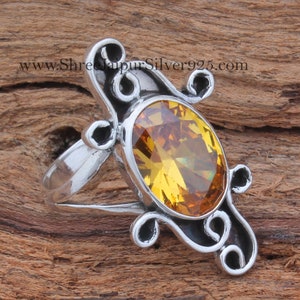 Yellow Cubic Zirconia Ring: Oval Cut Sterling Silver