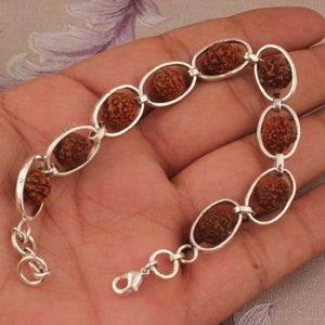 Rudraksha Bracelet, Om Charm Bracelet,925 Sterling Silver Rudraksha Beads Bracelet, Om Bracelet, Sterling Silver Bracelet, Handmade Bracelet