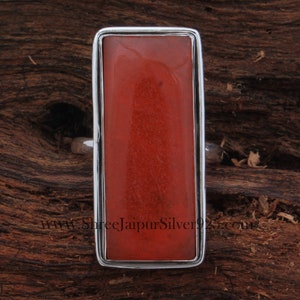 Orange Jade Sterling Silver Ring: Rectangle Gemstone, Boho Handmade Jewelry