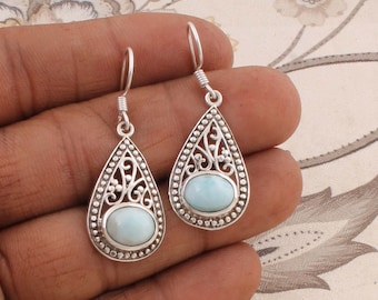 ラリマー ティアドロップ イヤリング、AAA品質スターリングシルバー、記念日のギフト