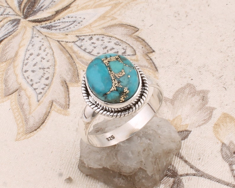Natural Blue Copper Turquoise Gemstone Handmade Ring Oval Cabochon Stone Boho Ring 925-Antique Silver Ring Ring Finger Ring Etsy Cyber-2019